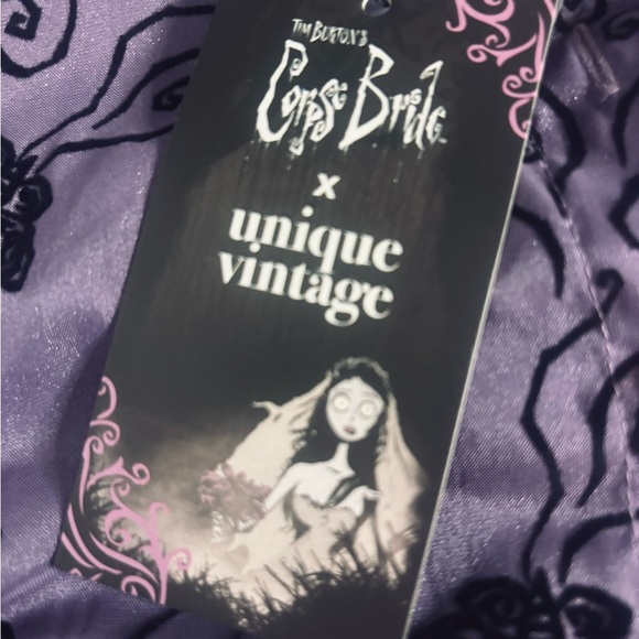 Unique Vintage x Corpse Bride women’s purple embroidered swing dress Sz XS NEW - Picture 8 of 13